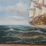 Marine painting on canvas signed "Sartini" – Large sailing ship at sea – 40 × 30 cm