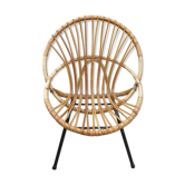 Fauteuil corbeille en rotin pieds métal