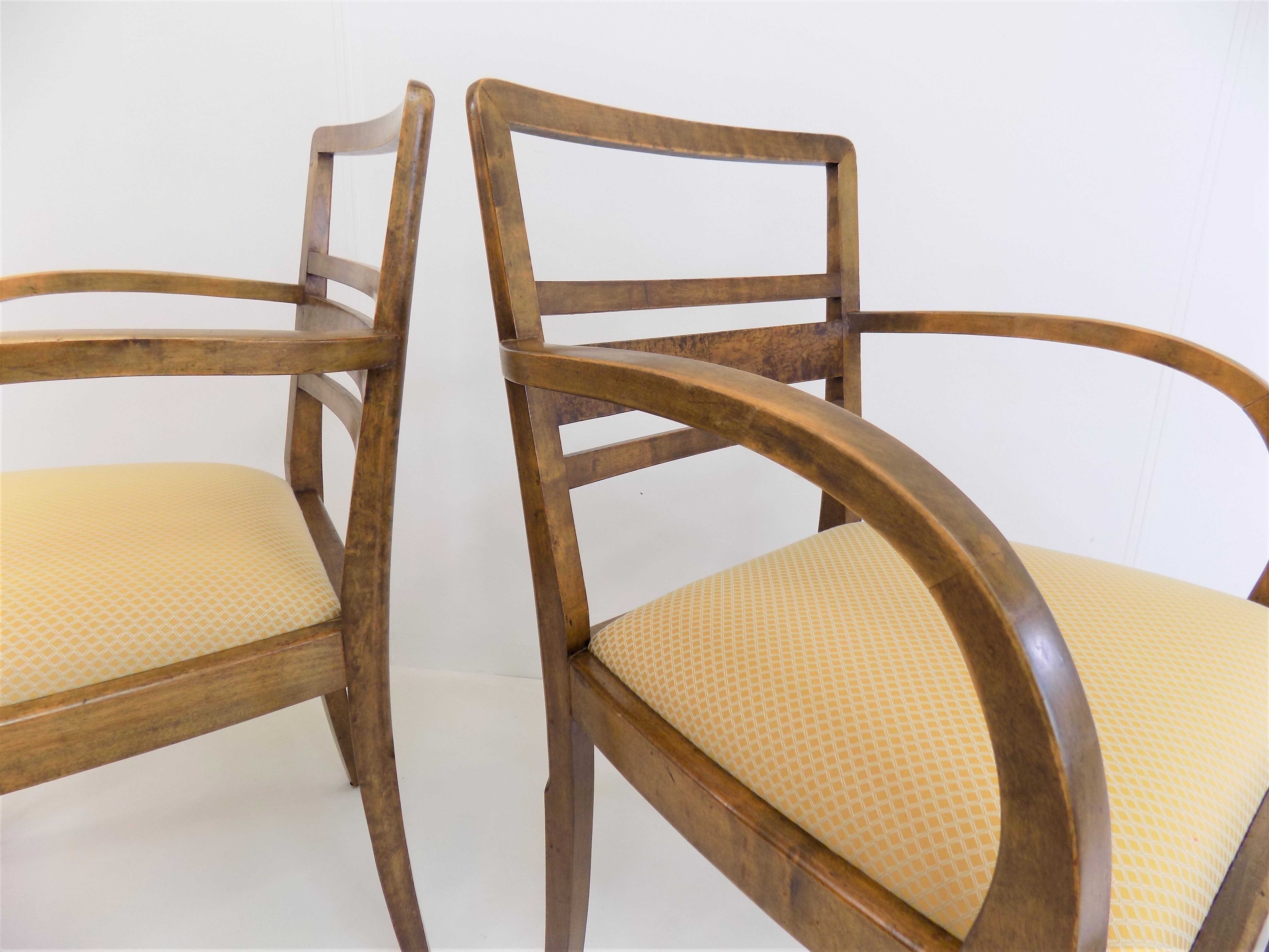 Set of 2 Art Deco chairs in birch burl
