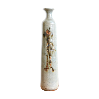 Vase bouteille en grès, décor abstrait, années 70