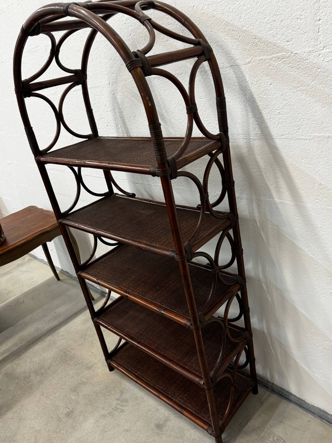 Dark rattan and bamboo bookshelf shelf