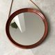 Mid Century solid teak wall mirror with a leather strap - Danish design
