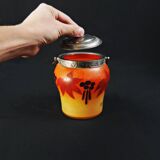 Legras-Montjoye enameled & painted glass biscuit bucket, Art Deco period