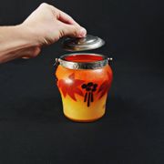 Legras-Montjoye enameled & painted glass biscuit bucket, Art Deco period