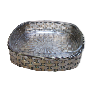 Centre de table metal argente tresse et cristal