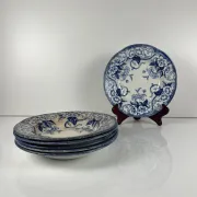 Set of 6 deep plates in ironstone "Flora" – Creil et Montereau, 19th century, blue