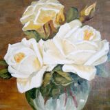 Oil on canvas white roses