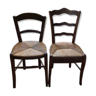 Duo of vintage straw chairs