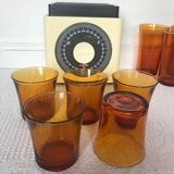 Set of 10 amber Duralex glasses