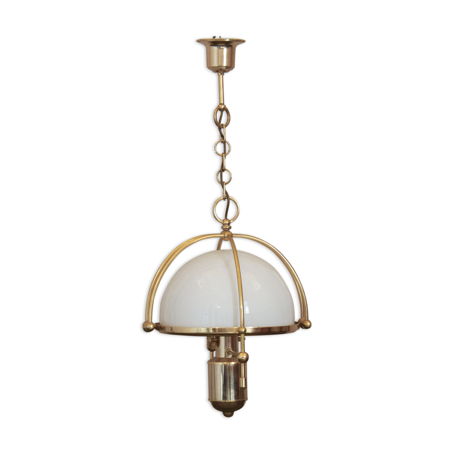 1970s goldenrod pendant with opaline glass