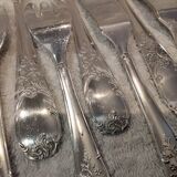 12 forks, 12 fish knives, silver-plated metal, rocaille pattern