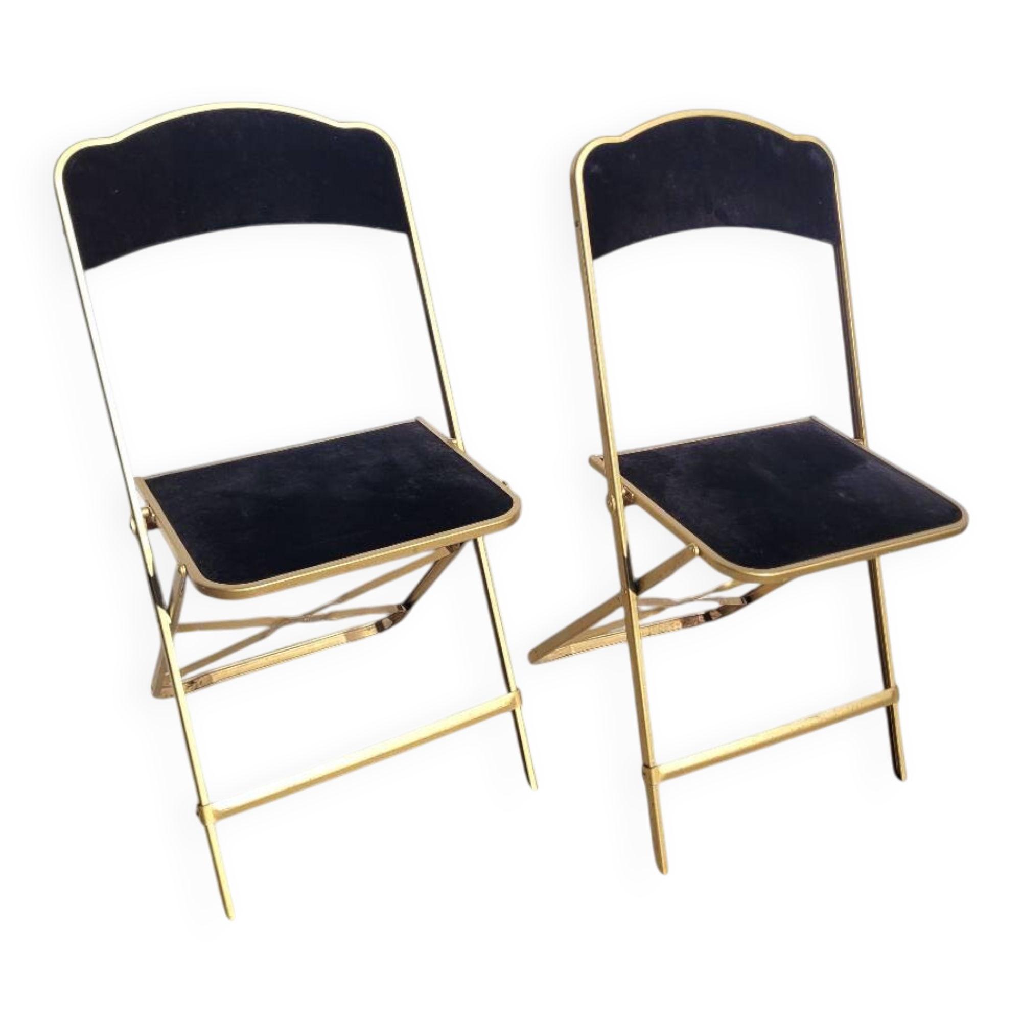 Pair of black and gold folding opera chairs