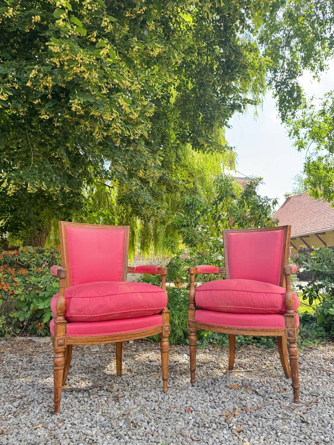 Pair of walnut armchairs from the Directoire period, 18th century
