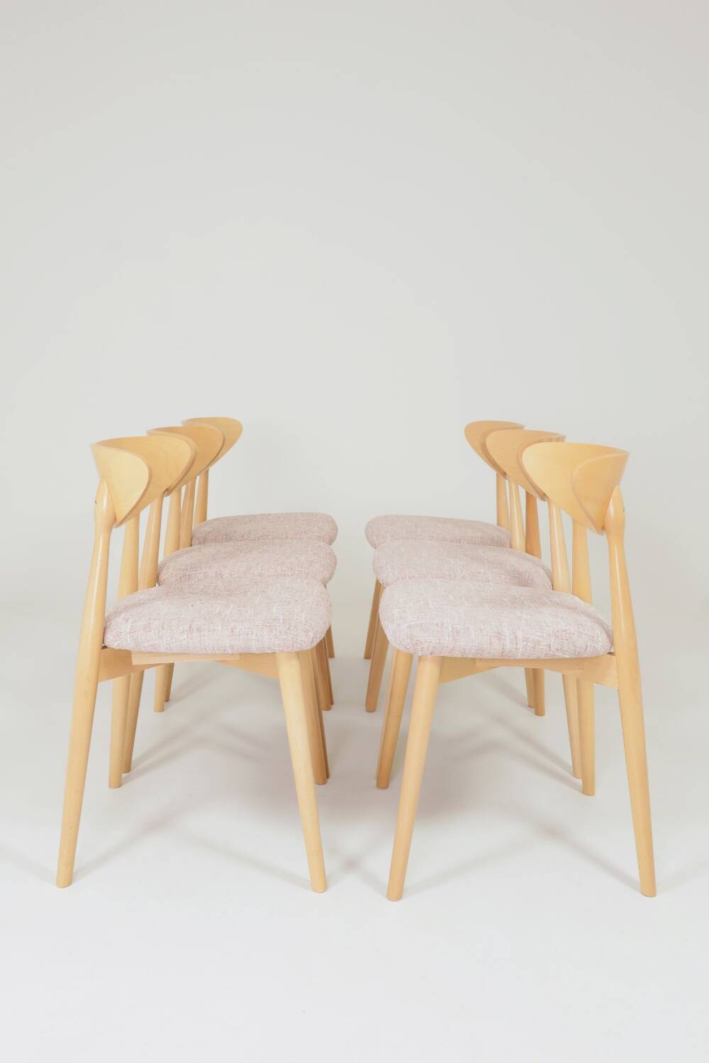 Dining Chairs Set of 6 Pink Soft Fabric Scandinavian design Natural wo