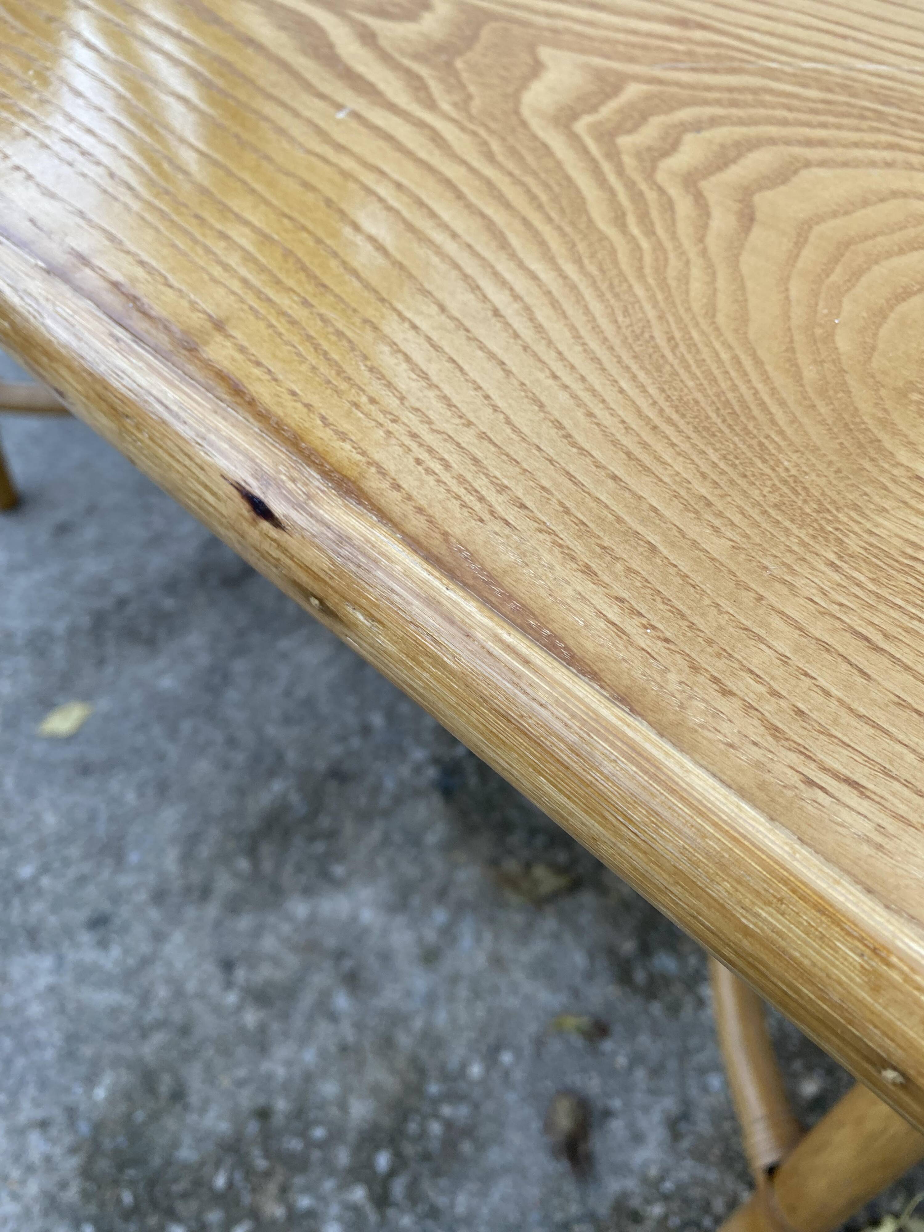 Vintage 80s extendable oak veneer rattan table