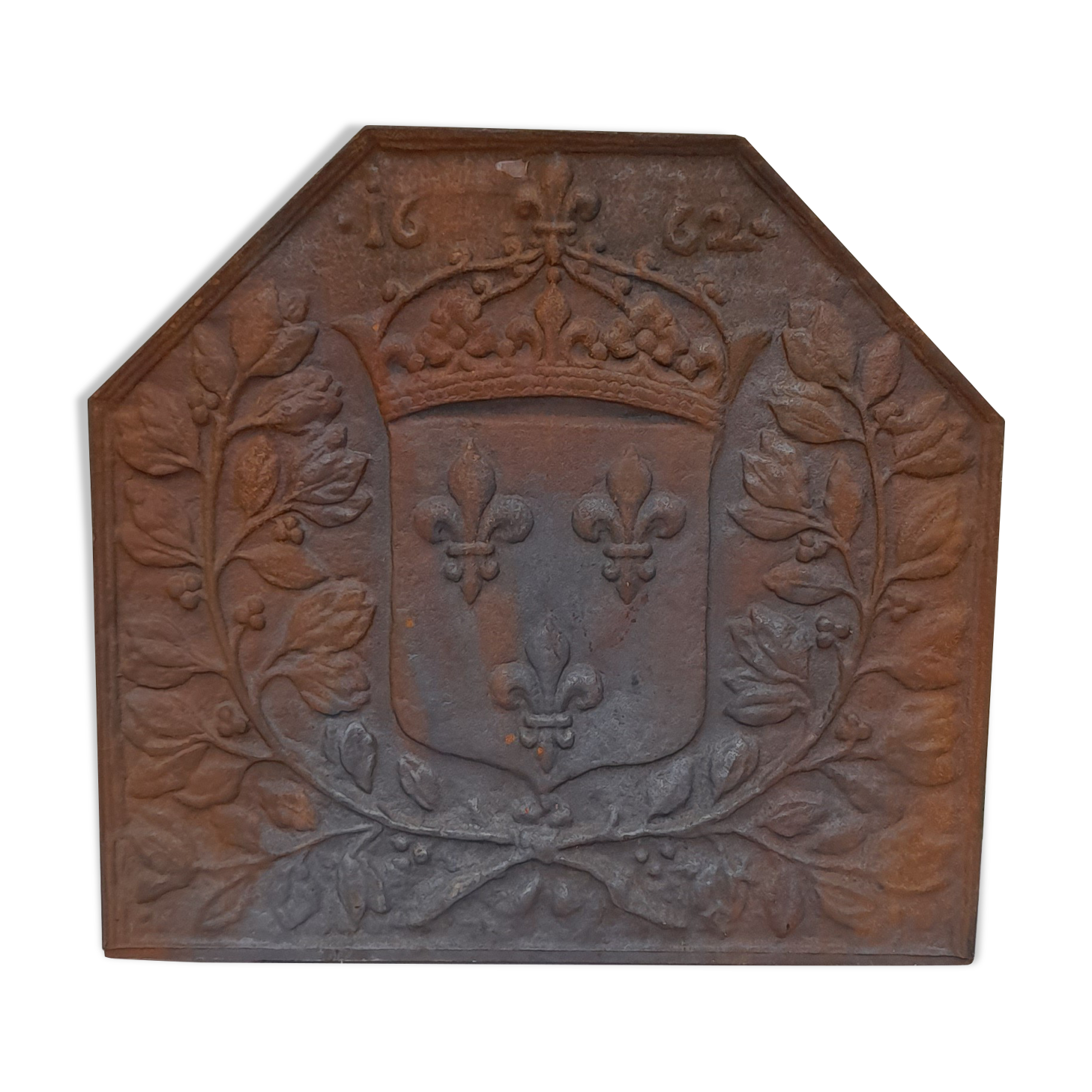 Cast iron fireplace plate fleur de lys art foundry never laid