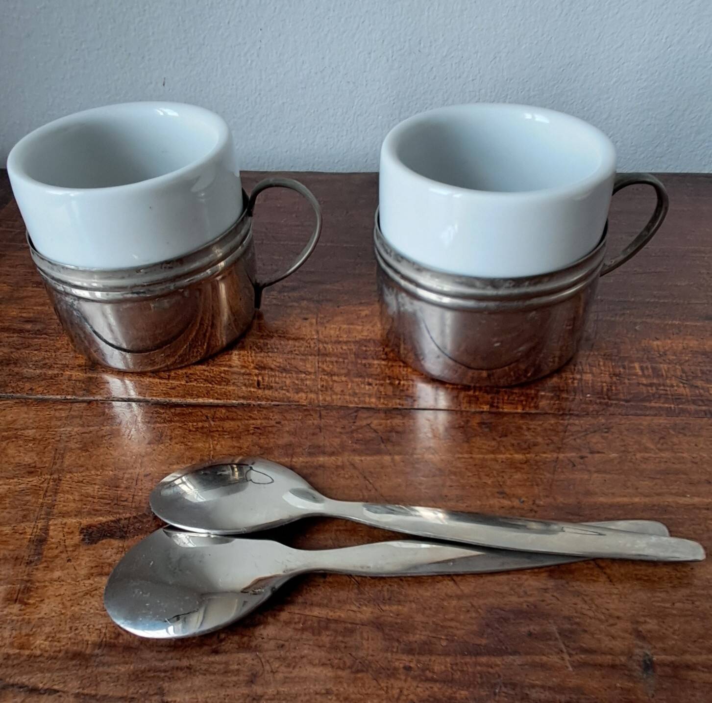 Vintage espresso cups. Porcelain and removable metal stand.