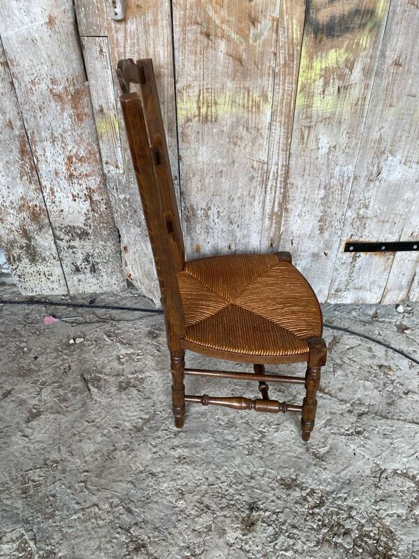 Chaise de Nourrice Nurserie Ancienne Bois Tourné + Assise Paille Tress