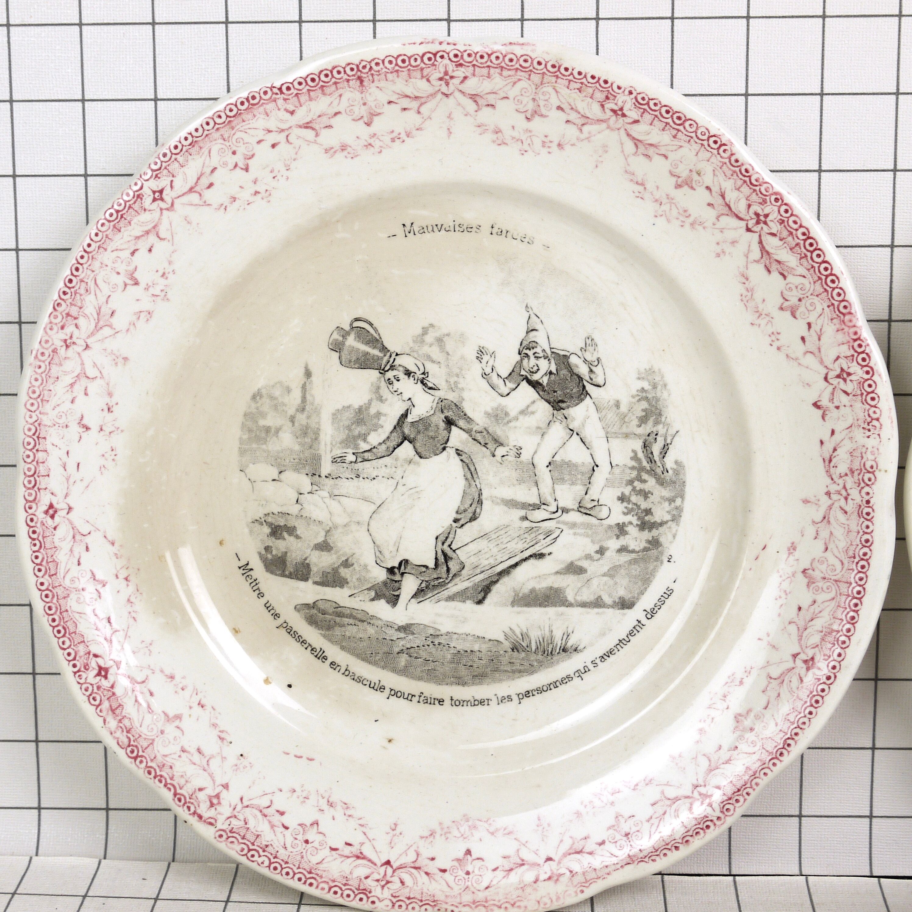 Five Digoin Sarreguemines Talking Plates