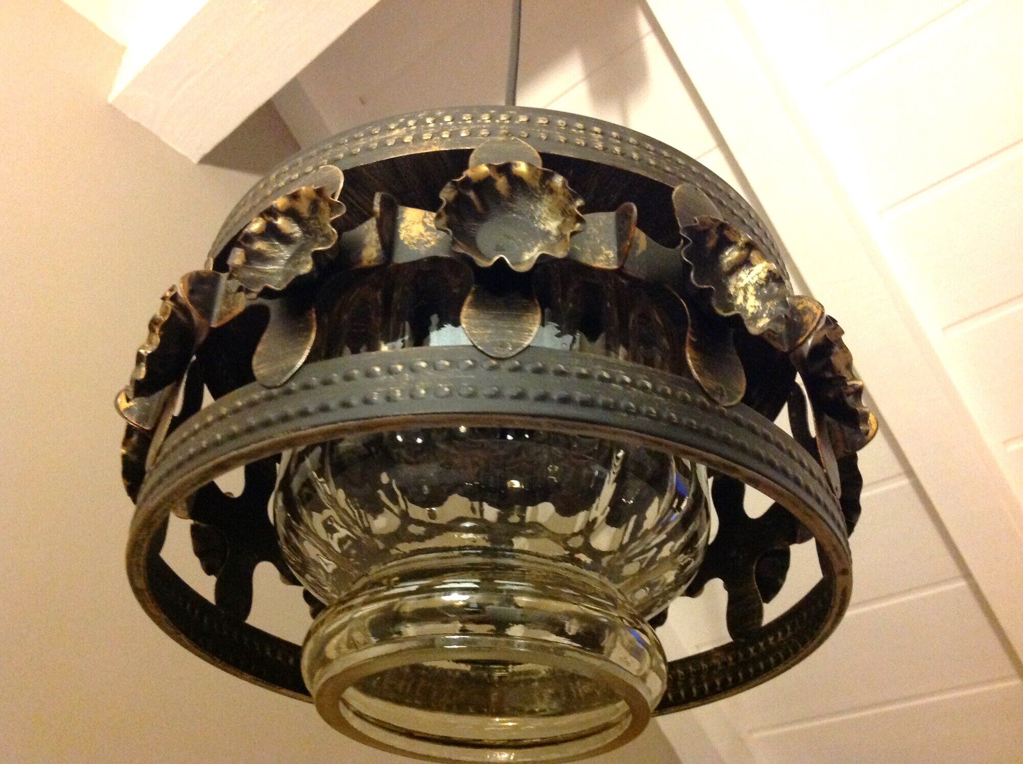 Suspension in enamelled amber glass / vintage 60s-70s