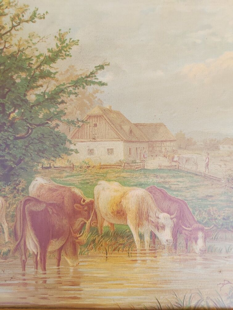 Paire de paysage vaches encadré