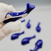 Set of 6 vintage blue porcelain whale knife rests.