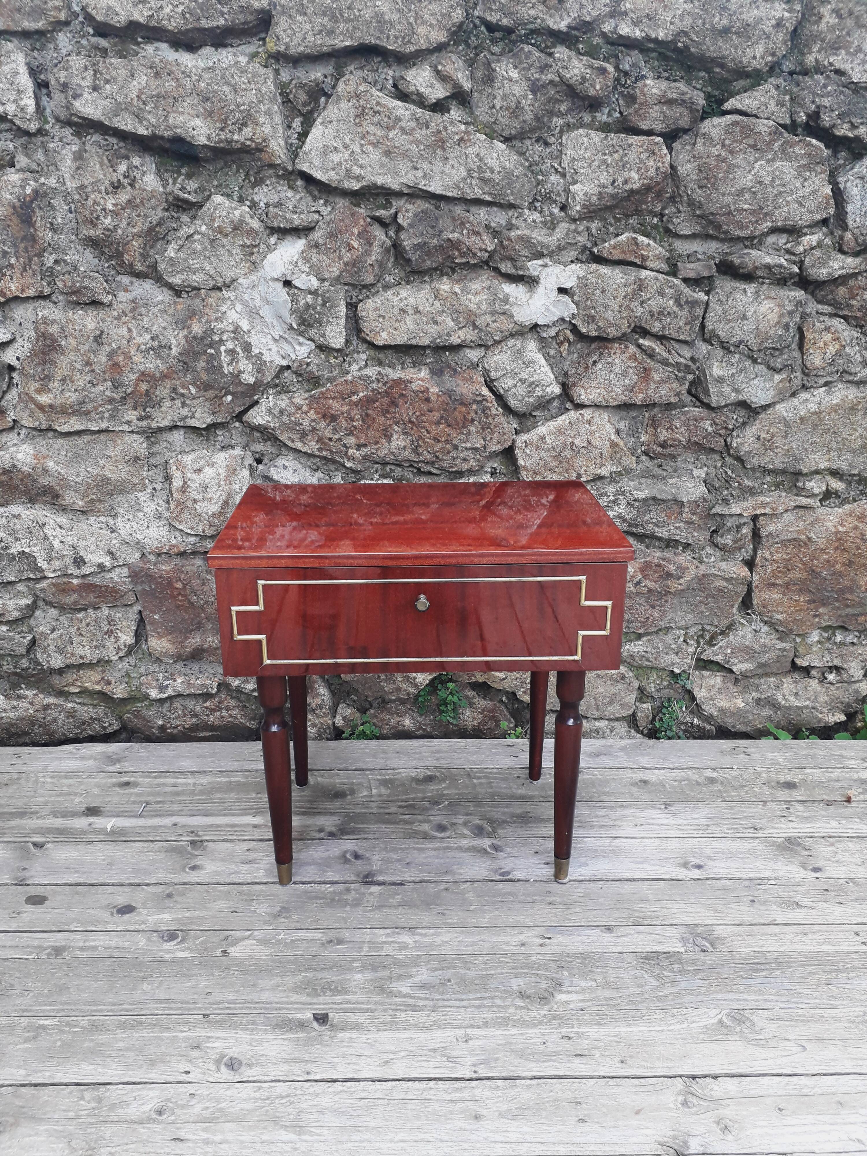 Vintage bedside table - varnished wood - tilting door - 1960s