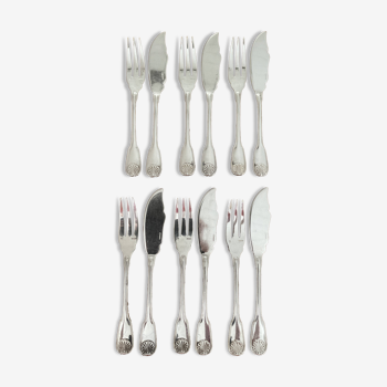 Set of 12 fish cutlery. Model Shell BOULENGER