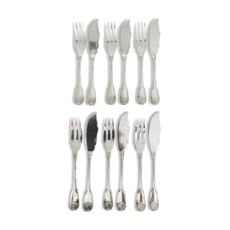 Set of 12 fish cutlery. Model Shell BOULENGER