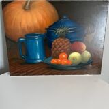 Tableau huile sur toile style naiif  nature morte 1985 signe laurent berger