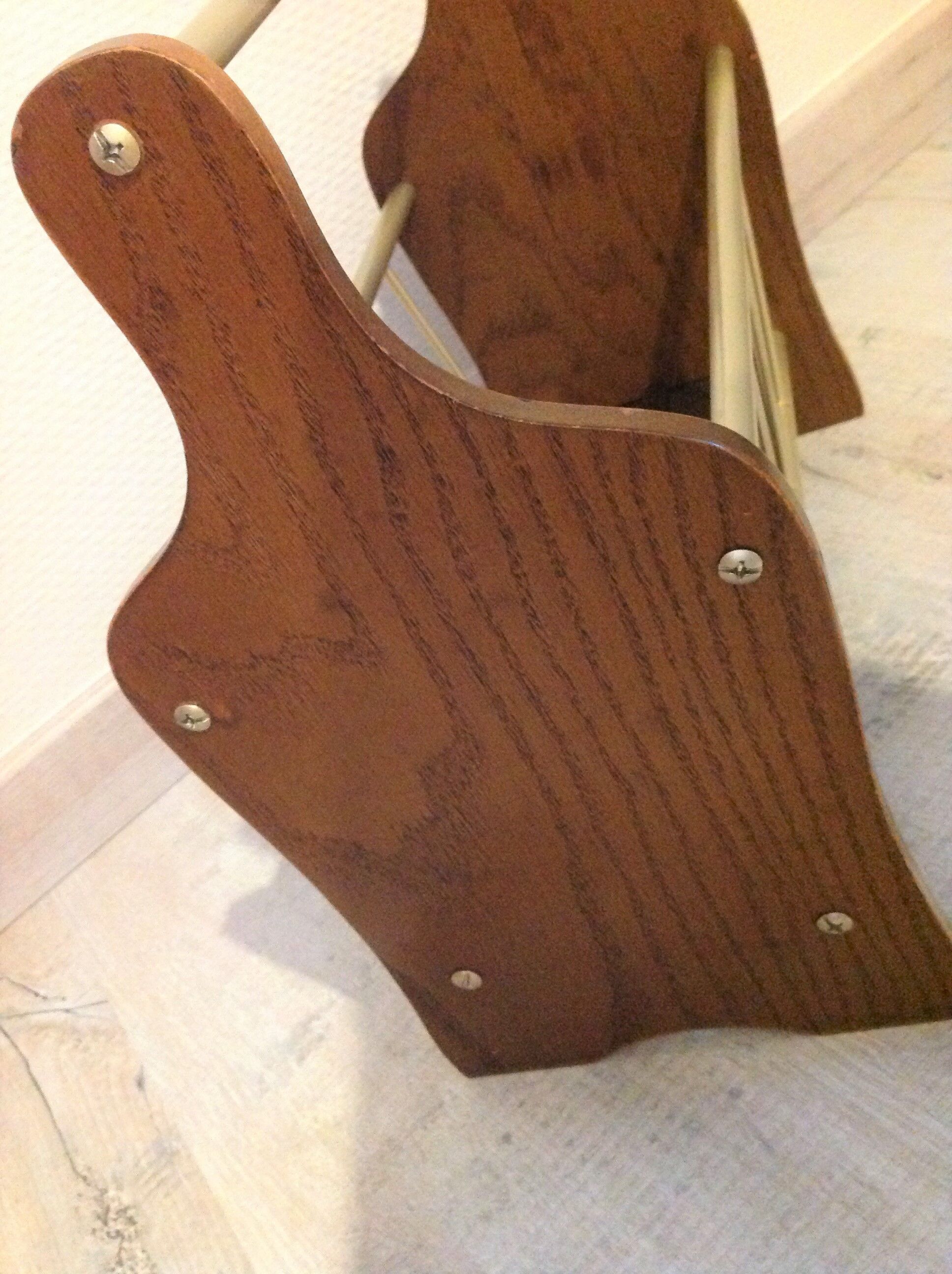 Magazine holder in gilded metal and wood imitation teak / vinatge 60s-70s