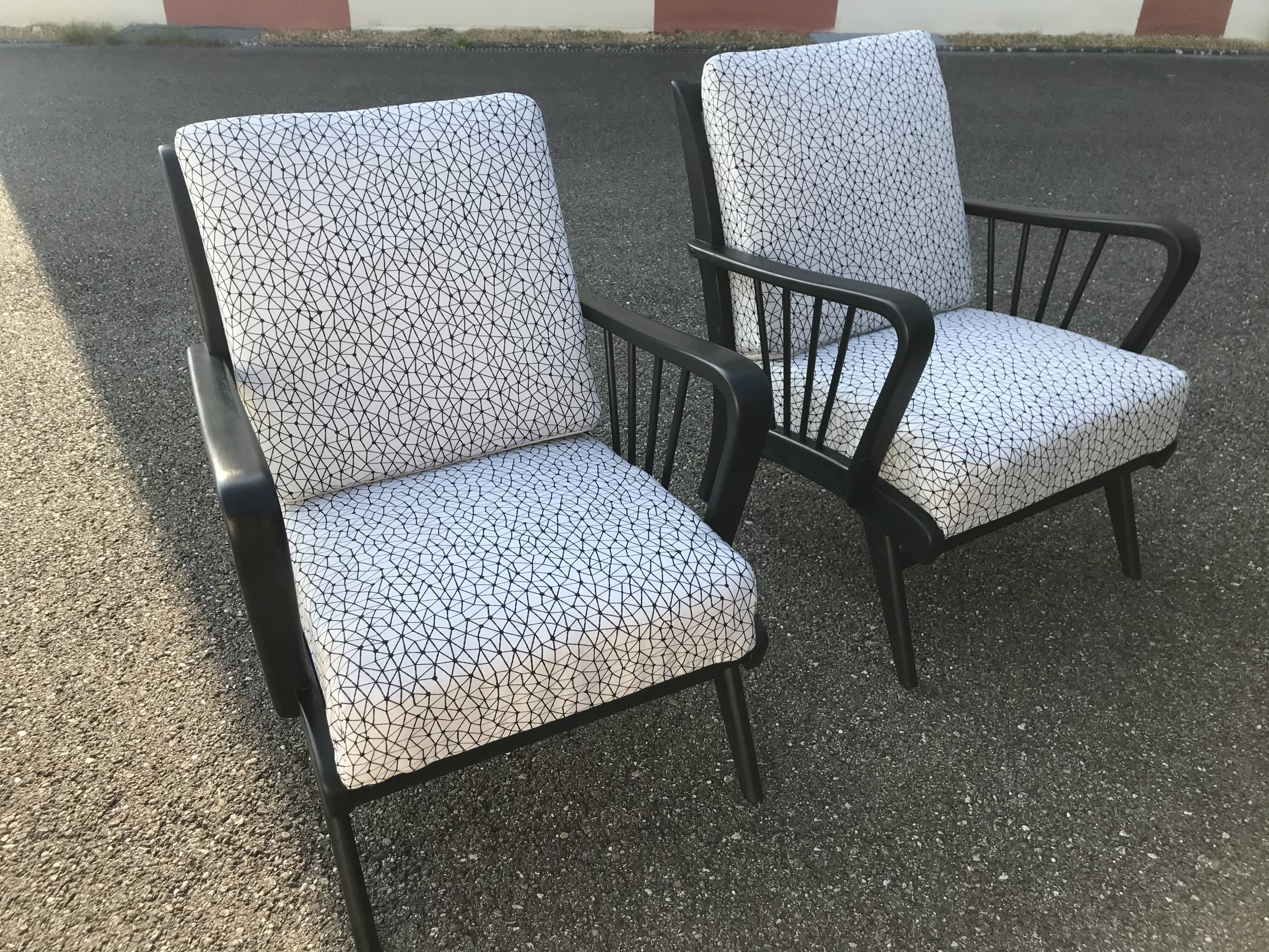 Armchairs with black and white patterns vintage 60s