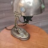 Lampe de table 1900 laiton cuivre ancienne a cabochon en verre  35x24