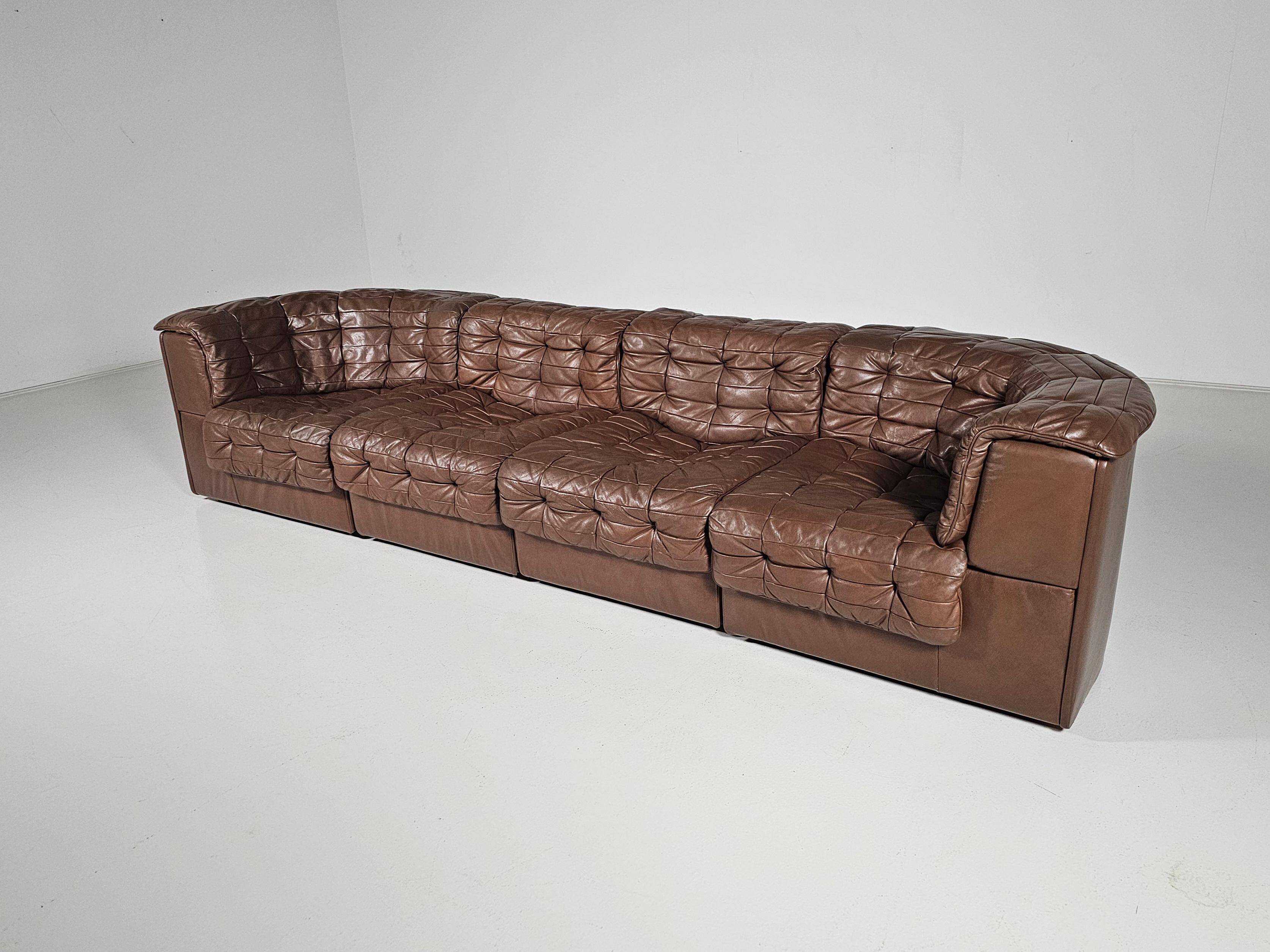 De Sede DS-11 modular sofa in original brown leather, 1970s.