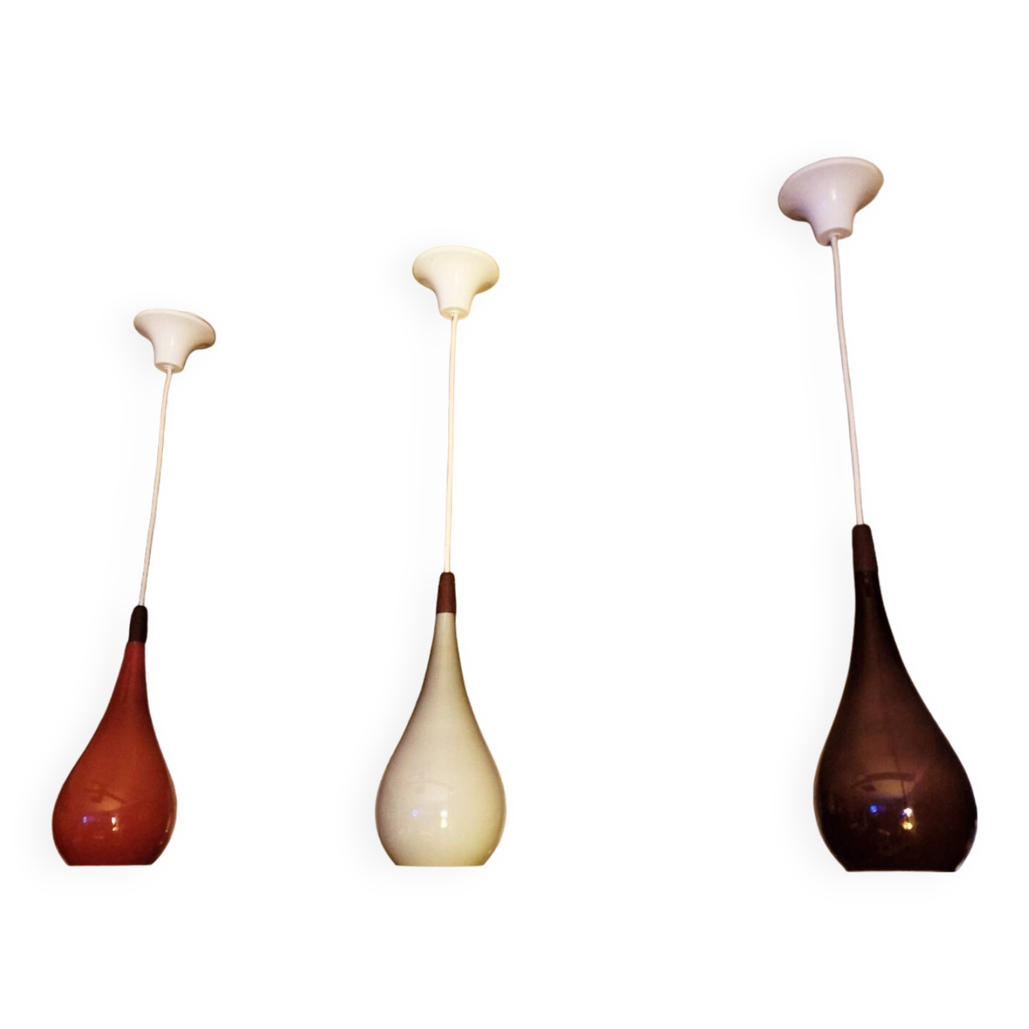 Scandinavian suspension trio Holmegaard 1960, opal glass blown.