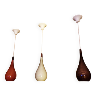 Scandinavian Suspension Trio Holmegaard 1960, Opaline blown glass