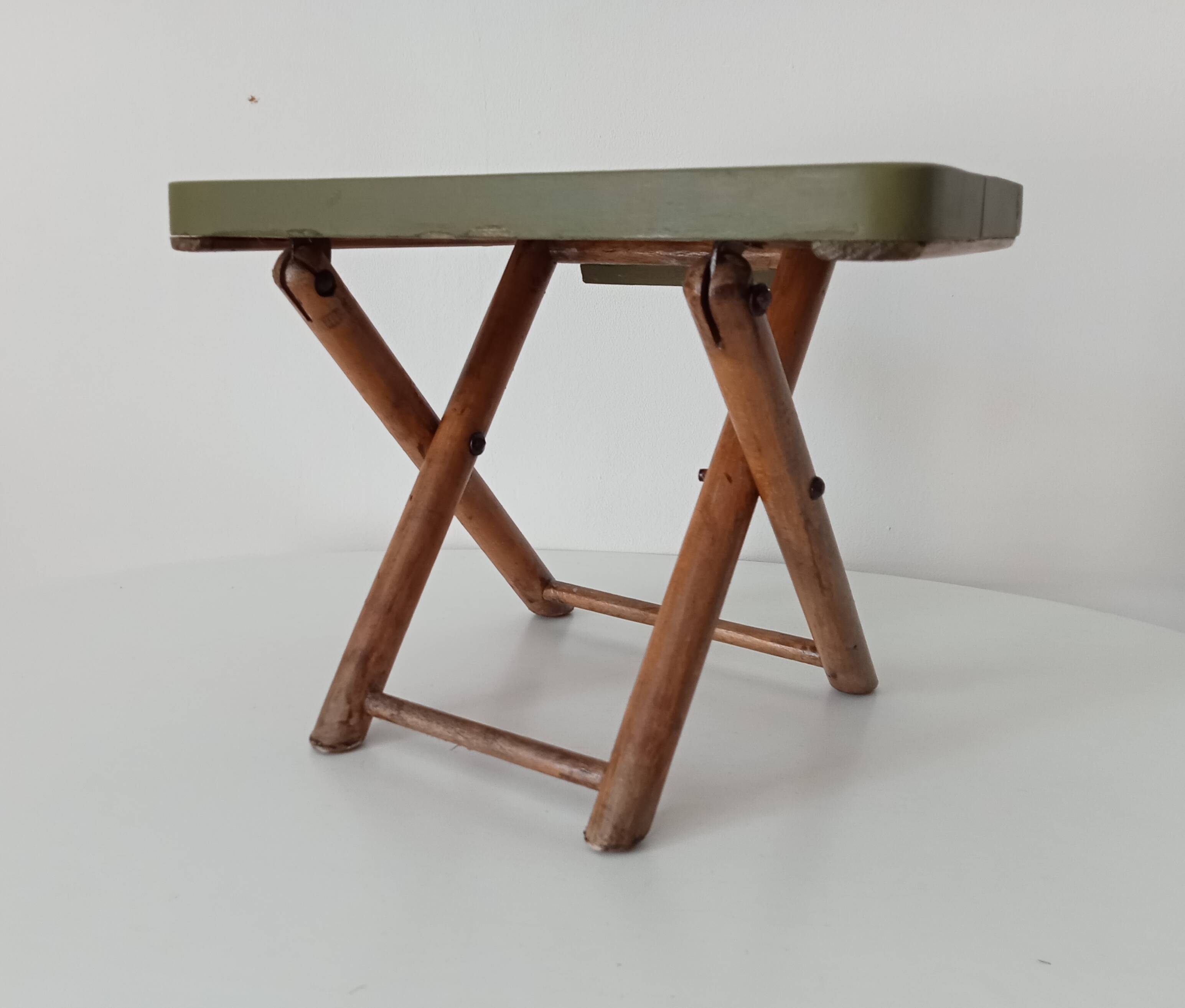 Vintage folding stool in wood and bamboo