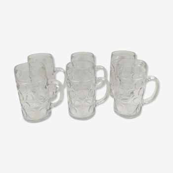 Lot of 6 transparent thick glass beer mugs - 1 Litre