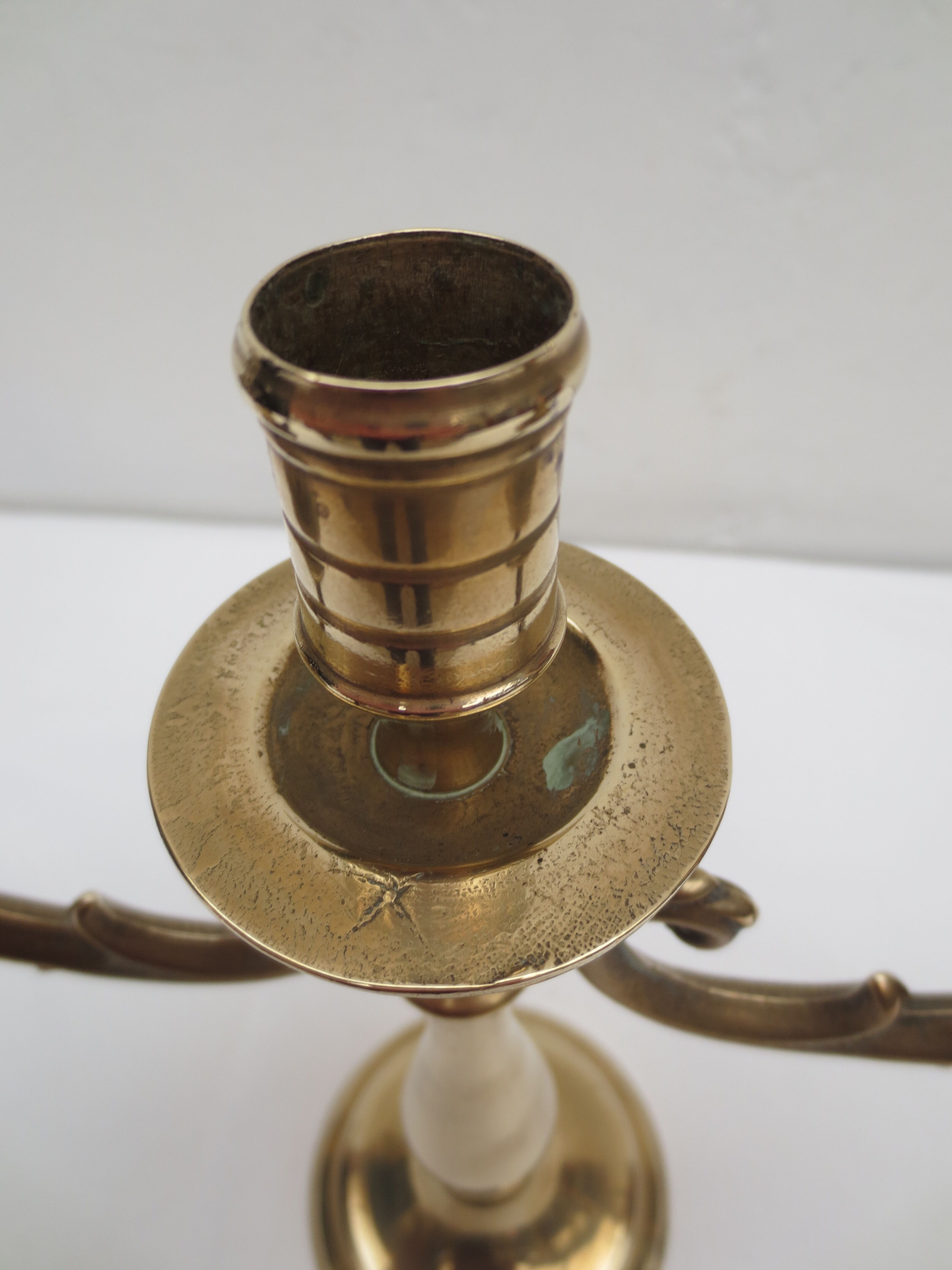 Pair of old brass candlesticks 3 branches