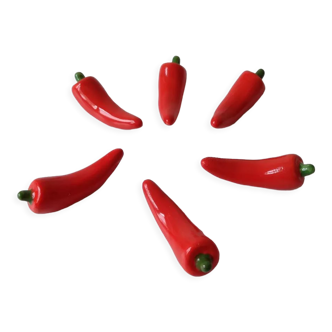 Lot de 6 porte-couteaux piments rouges en céramique