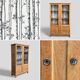 Solid raw oak school glass cabinet 1950