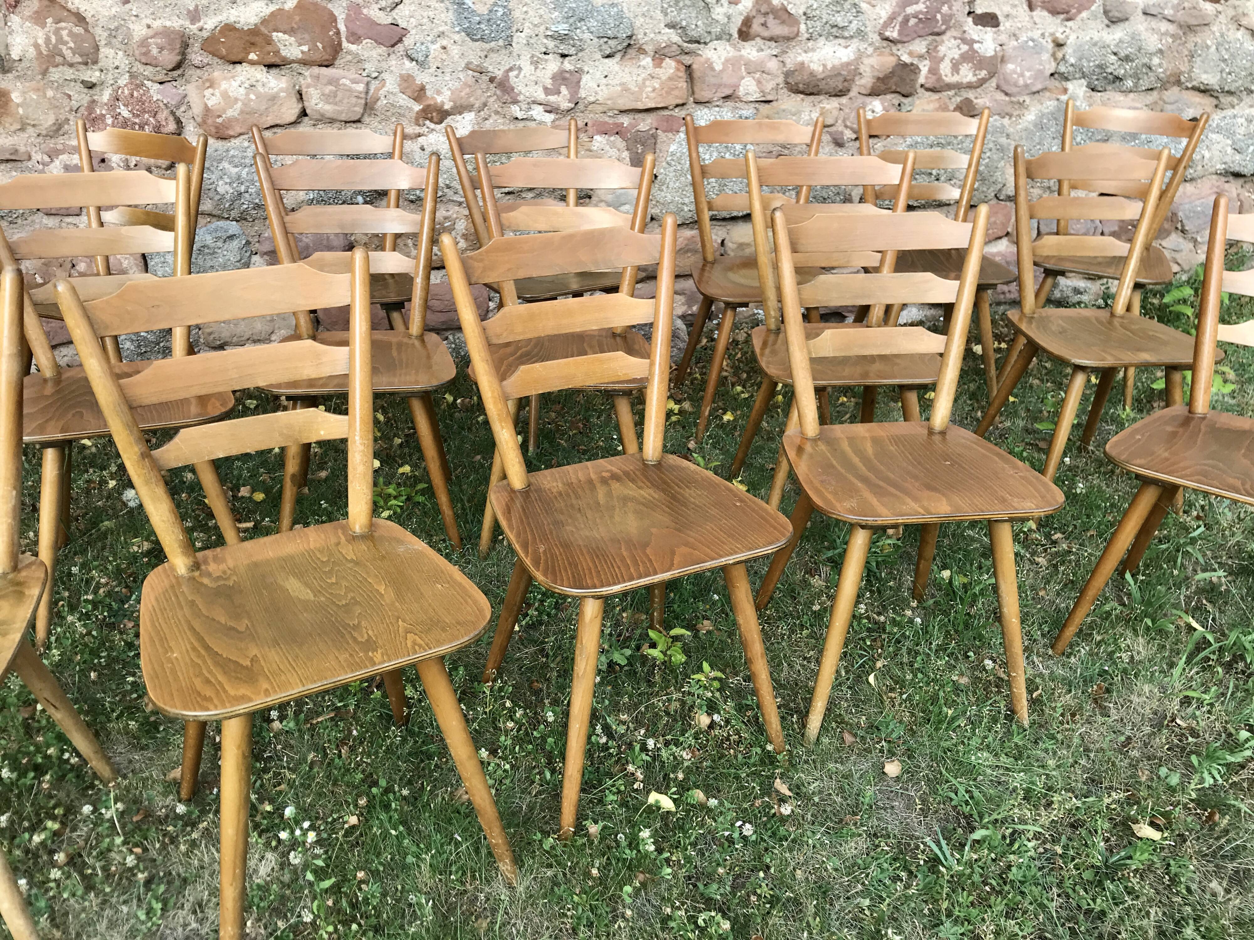 Series of 6 Scandinavian chairs or vintage wooden bistro