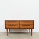 Lowboard teak 4 drawers — Mid-century lines, tapered legs, 1960s