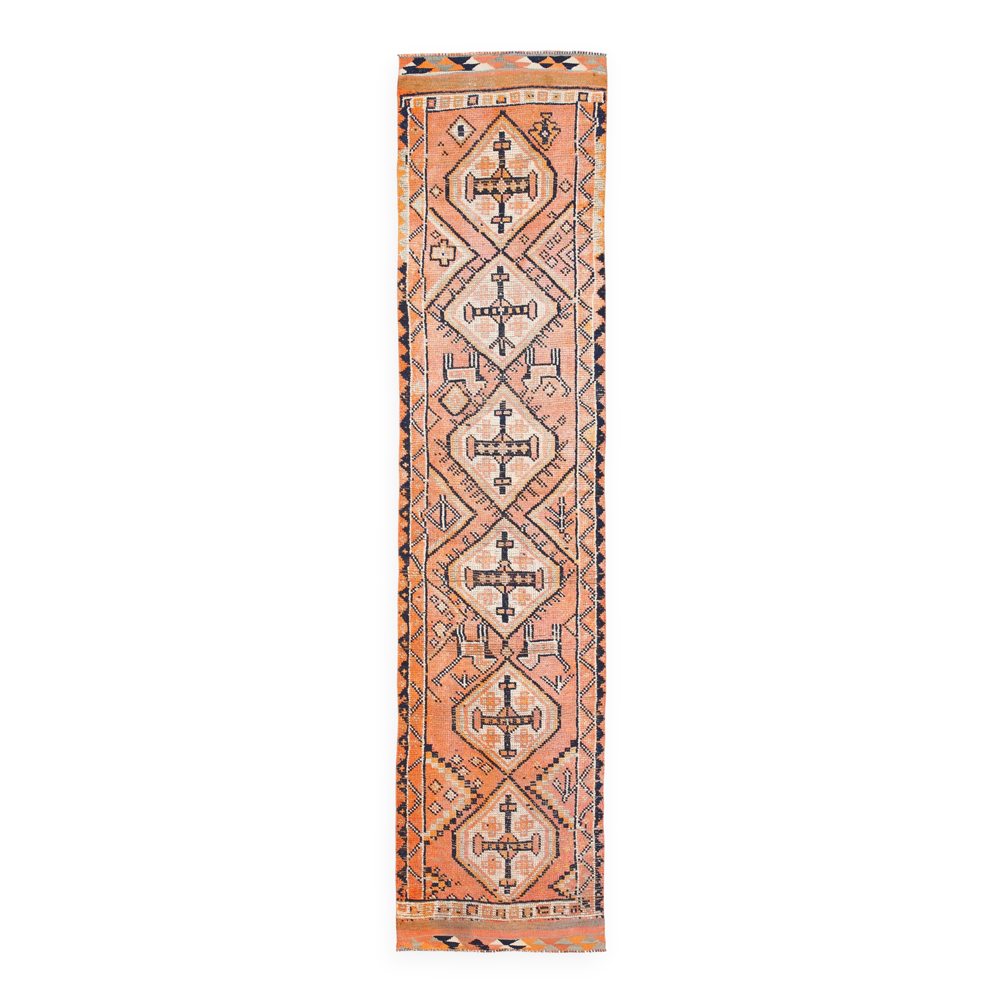 3x13 Faded Orange Vintage Runner Rug, 87x383Cm SK 23482