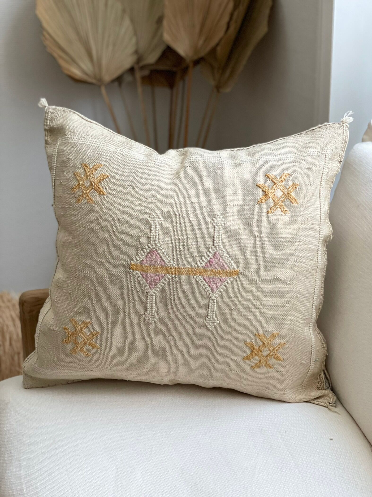 Housse de coussin sabra soie de cactus beige lin