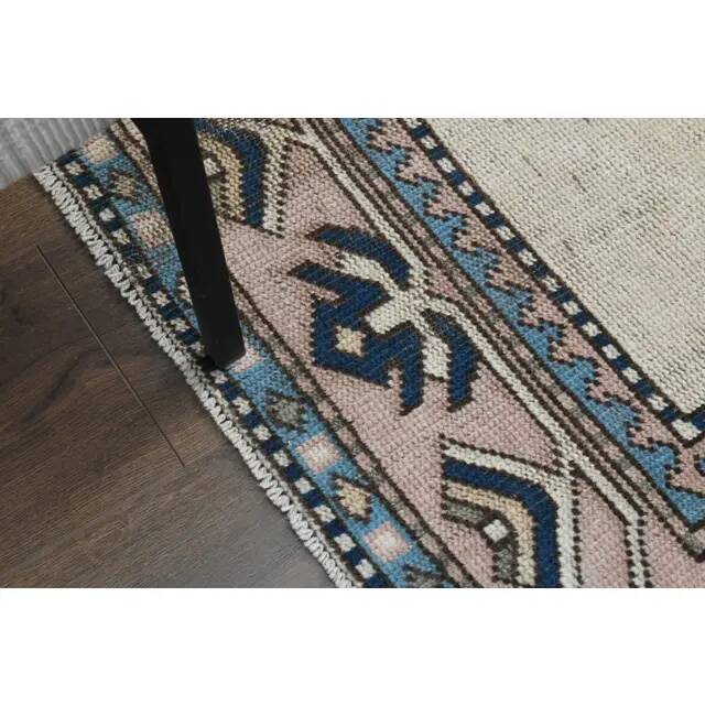 1970s Vintage Turkish Handmade Wool & Cotton Beige Area Rug 158x246