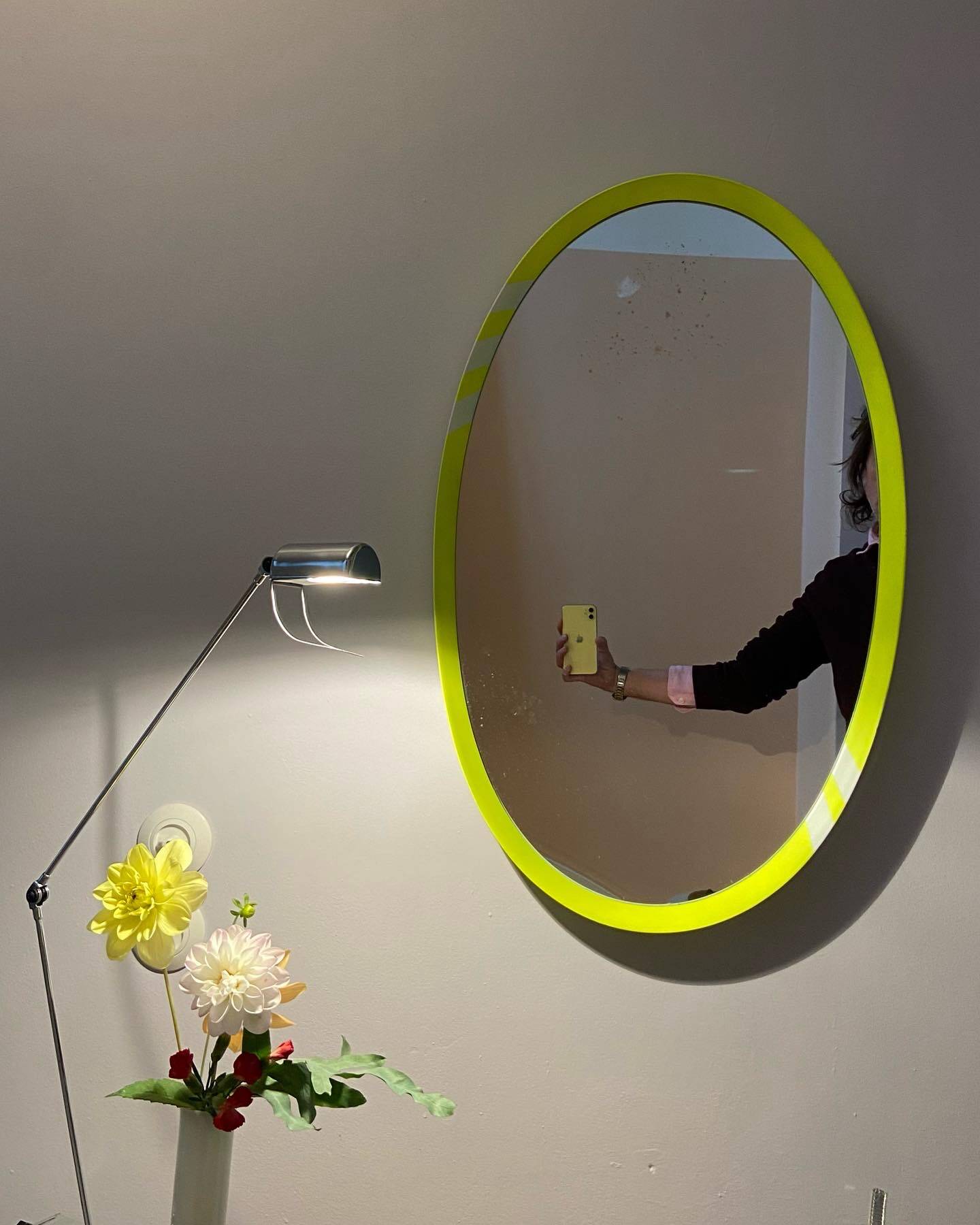 1970's oval wall mirror Schönbruch neon yellow