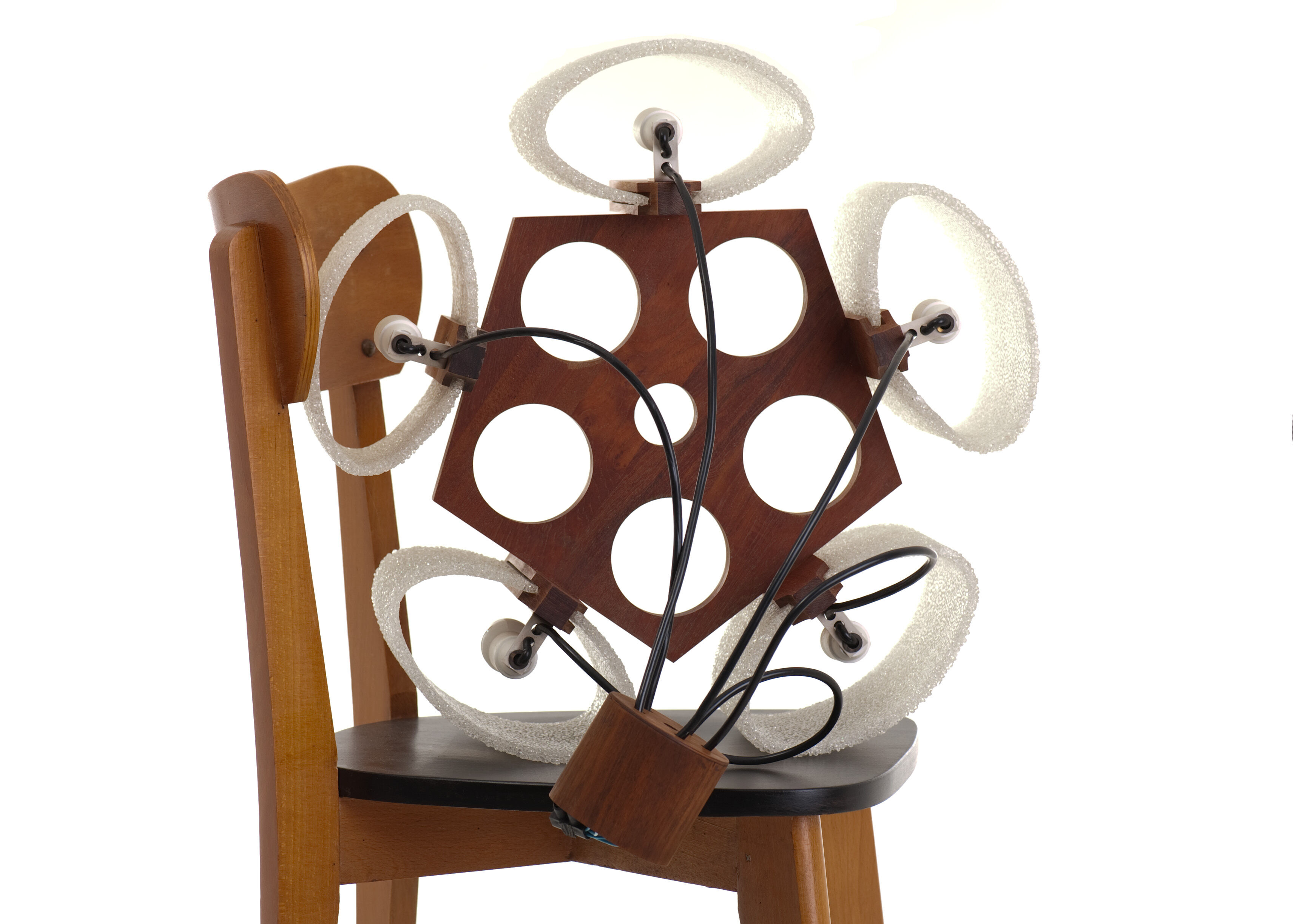 Chandelier design vintage Scandinavian teak year 60