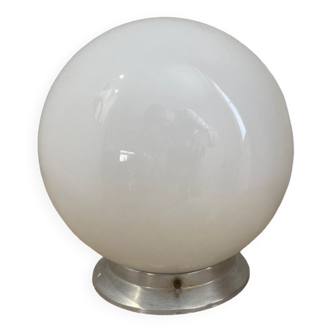 Vintage opaline globe light fixture in aluminum and glass