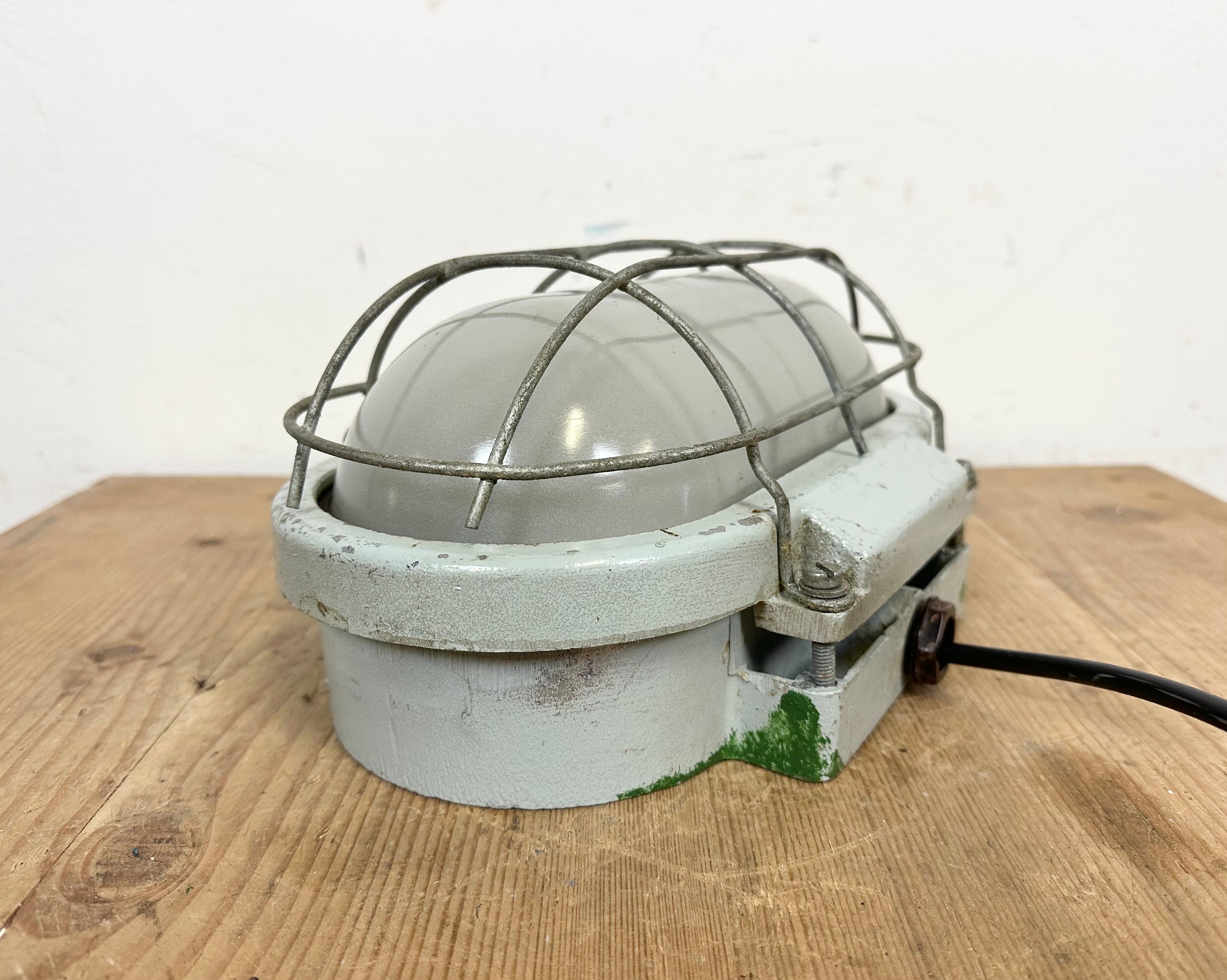 Industrial Cast Aluminium Wall Light with Milk Glass from Elektrosvit, 1970s